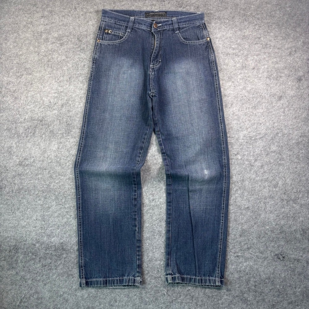 Vintage Y2K‎ Southpole Baggy Jeans Blue Crosshatch Fade Hip Hop Denim Size 16